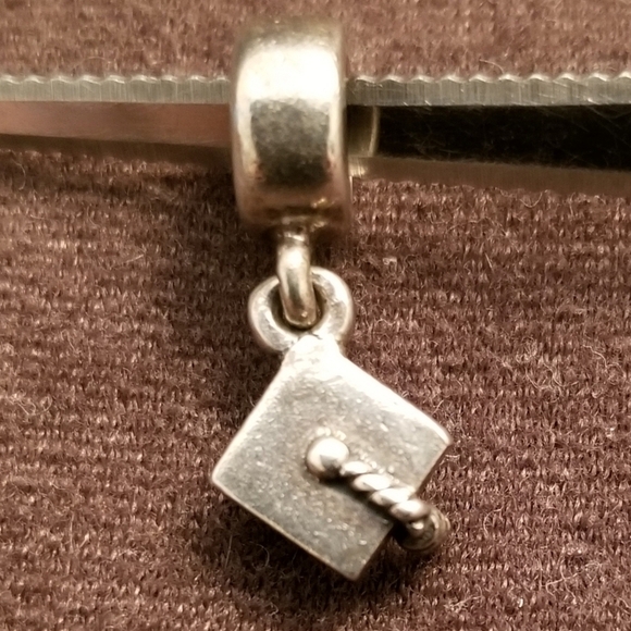 Authentic Pandora ALE Sterling Silver 925 Graduation Cap Hat Dangle Charm - Picture 1 of 4
